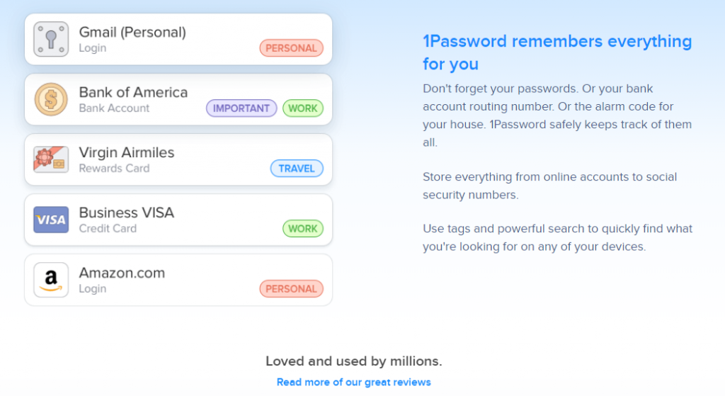 Изображение, изображающее 1Password, инструмент безопасности WordPress, который помогает вам управлять паролями.