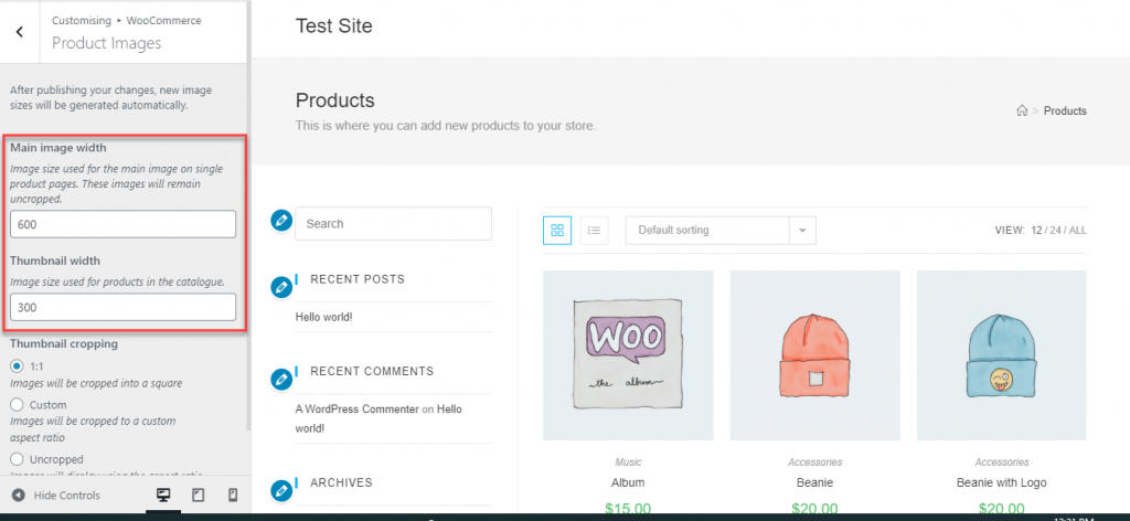 Ubah ukuran gambar di WooCommerce