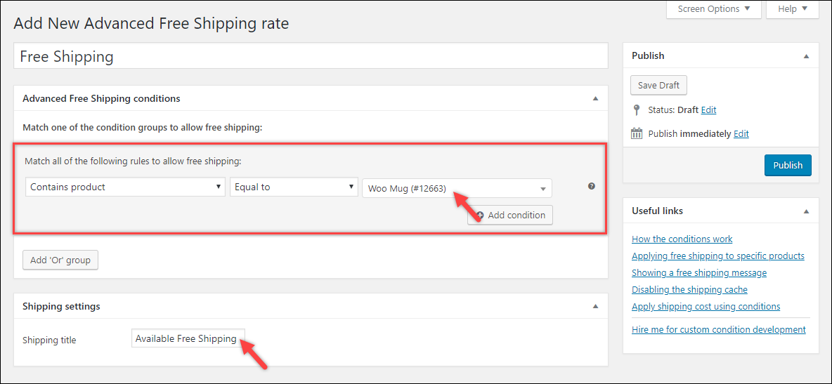 WooCommerce Kostenloser Versand | WooCommerce Advanced Free Shipping-Plugin-Einstellungen WooCommerce Free Shipping | WooCommerce Advanced Free Shipping plugin settings