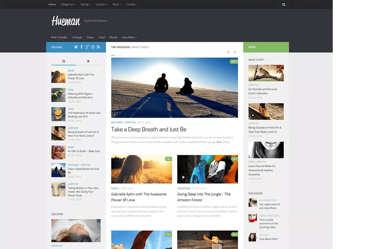 Hueman 가장 인기 있는 무료 응답 WordPress 테마