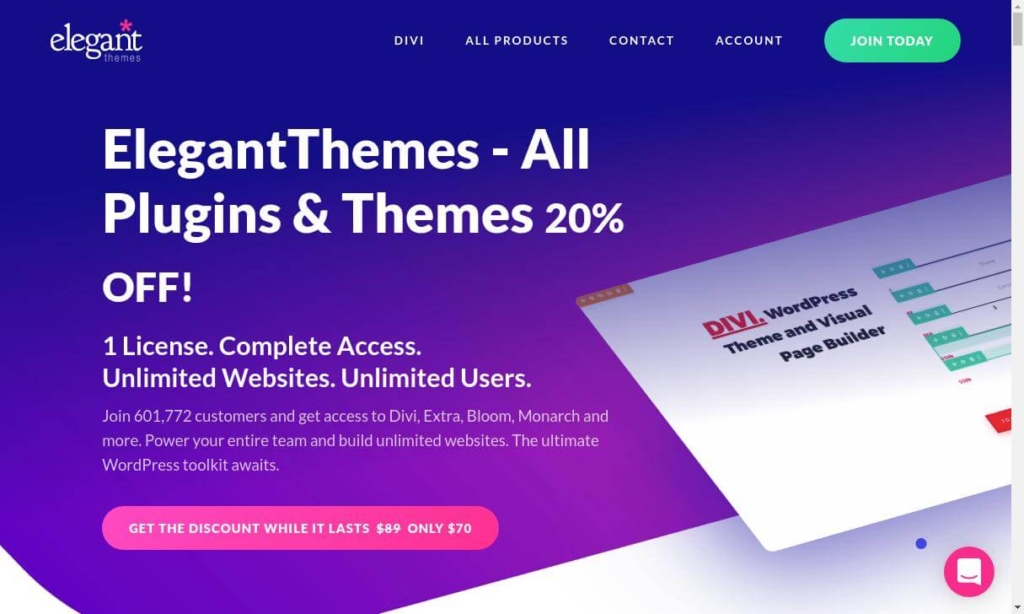 Alle WordPress-Themes und Plugins für nur 70 $ – ElegantThemes 20 % RABATT-Gutschein