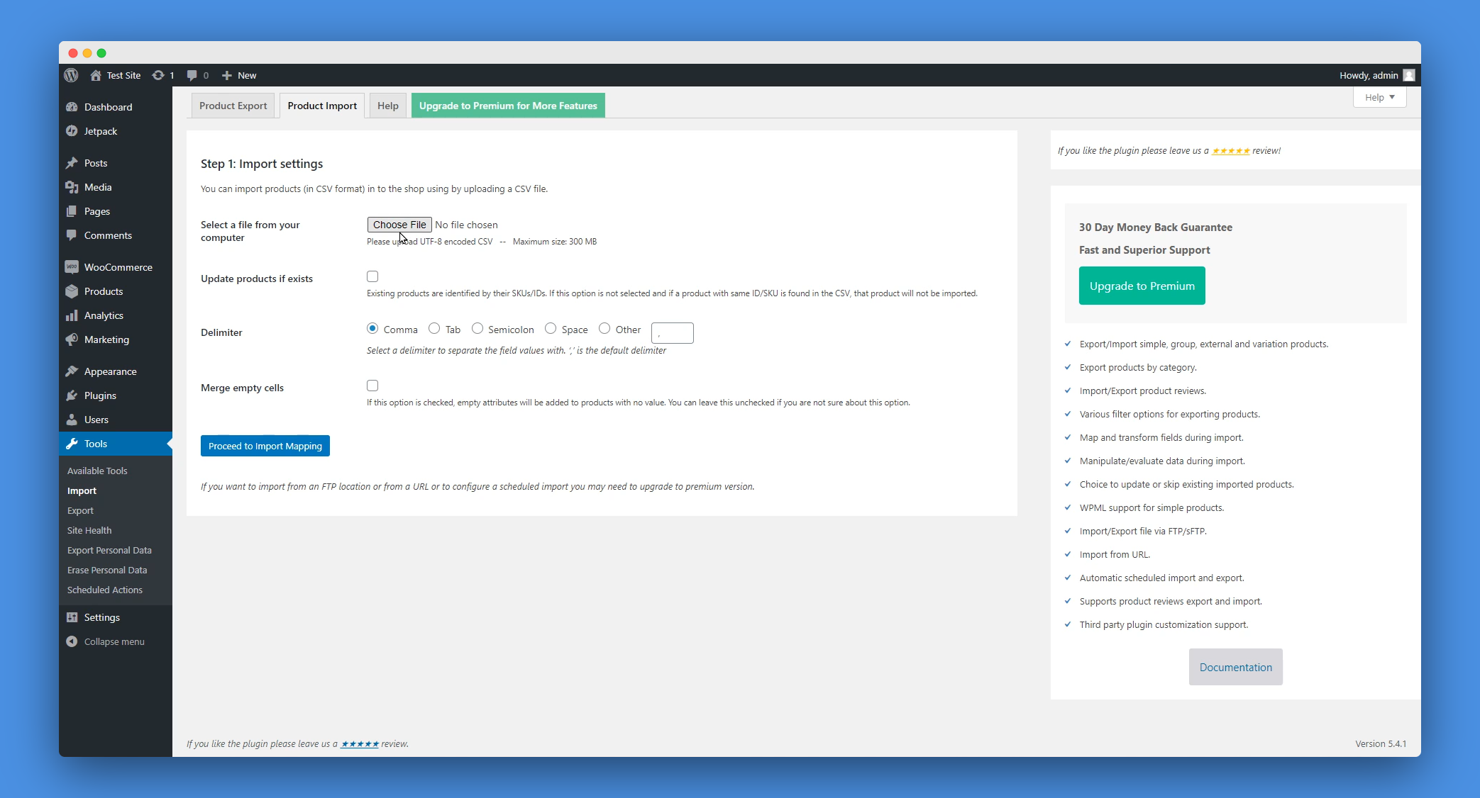 带有文本的白框显示 WooCommerce 插件的产品导入导出