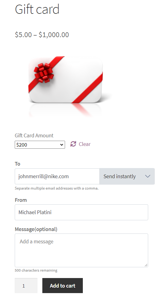 出售 WooCommerce 礼品卡