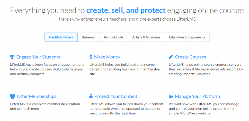 Screenshot von LifterLMS, WordPress Learning Management System
