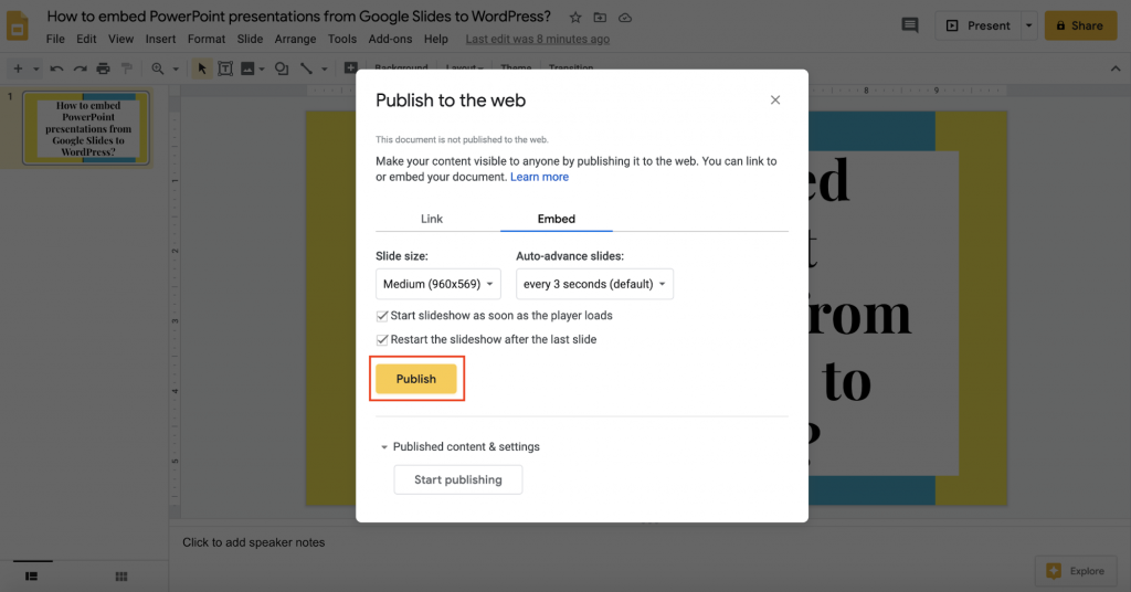 PowerPoint Sunum WordPress'i Göm