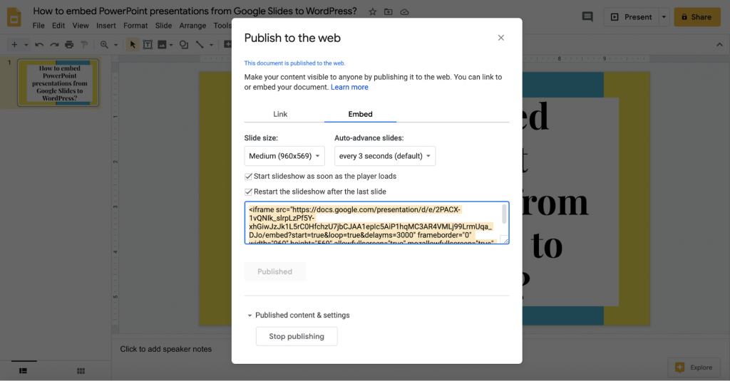 PowerPoint Sunum WordPress'i Göm