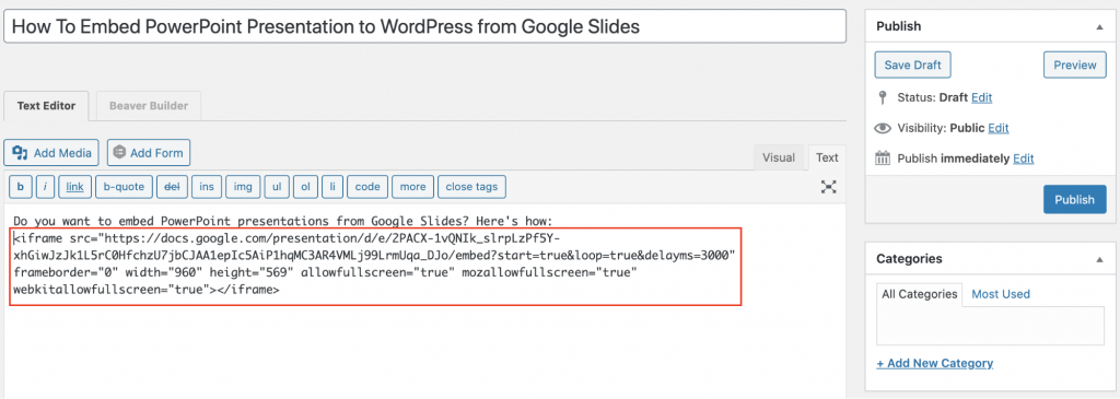 PowerPoint Sunum WordPress'i Göm