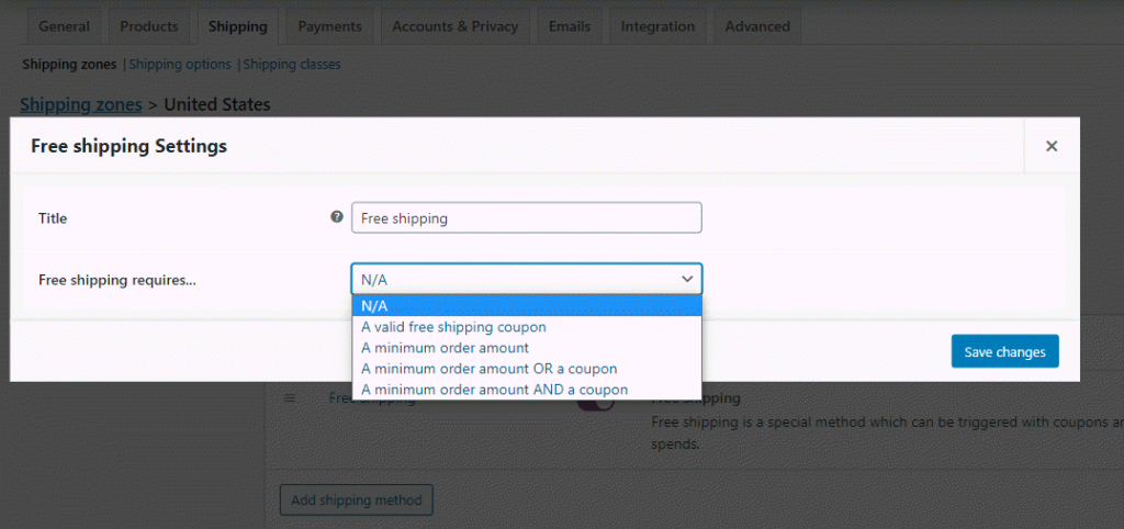 Pengiriman gratis WooCommerce