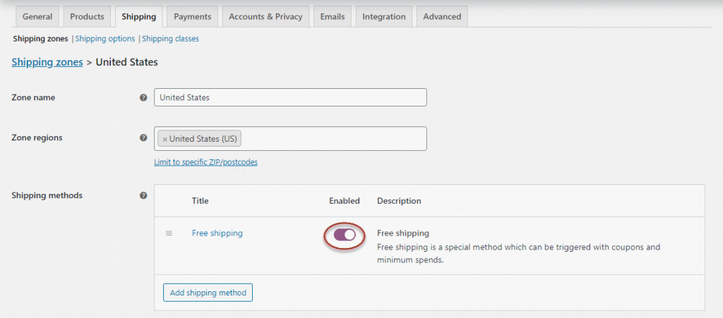 Pengiriman gratis WooCommerce