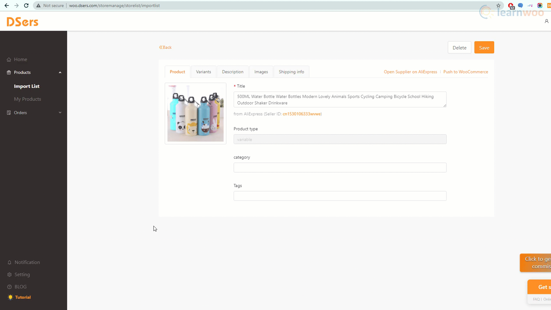 gif impor dan edit produk DSers.