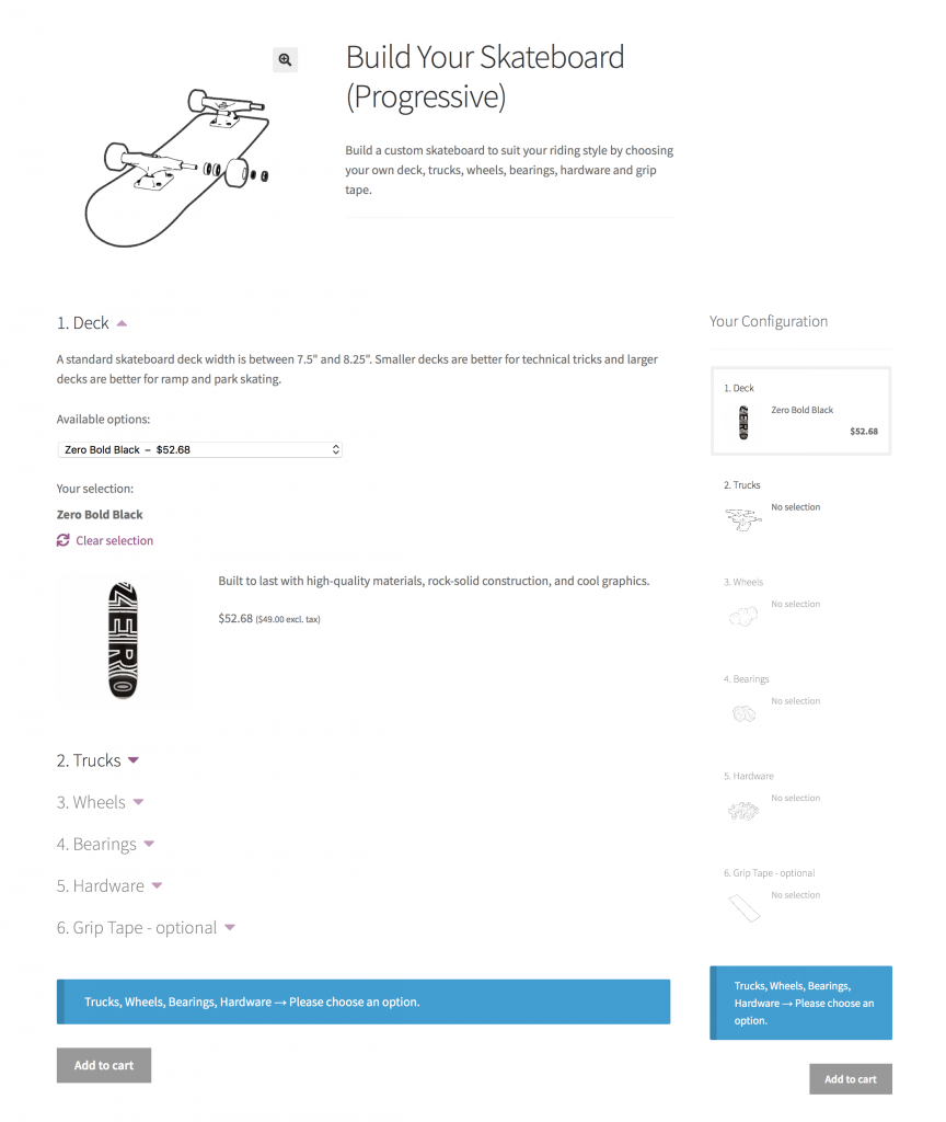 Tangkapan layar produk Komposit, opsi Paket Produk WooCommerce tingkat lanjut
