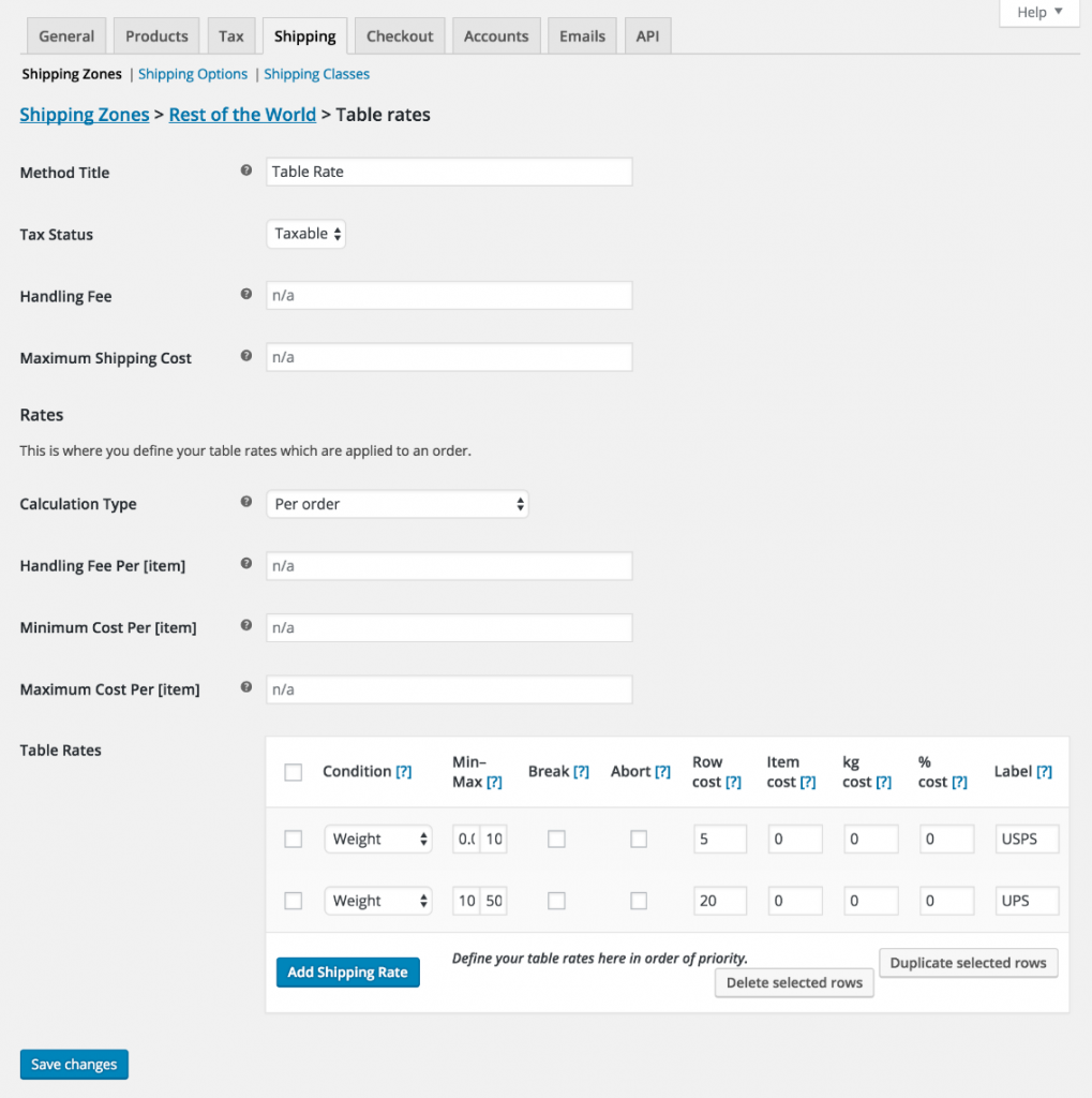 WooCommerce Tablo oranı nakliye eklentisi