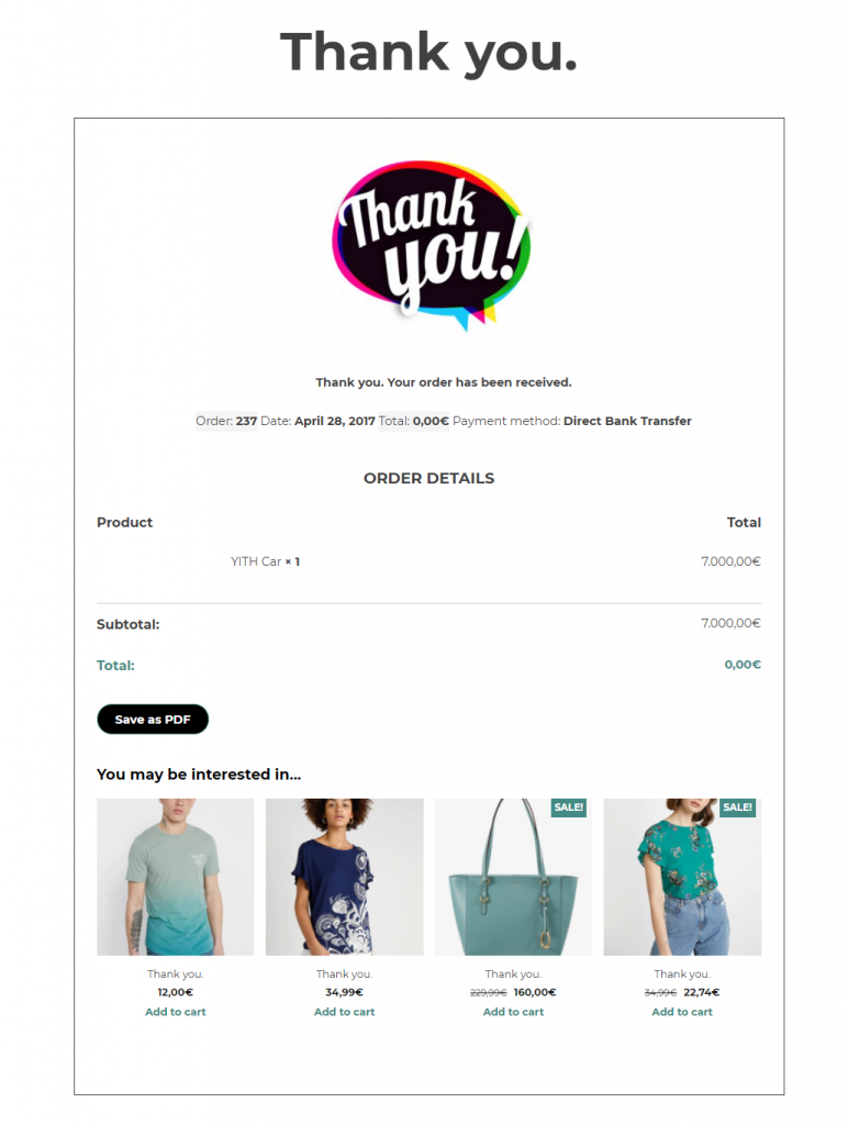 WooCommerce 感谢页面