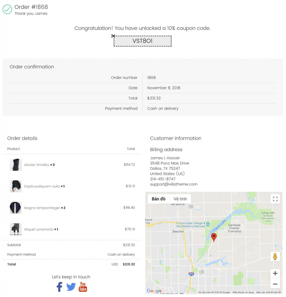 WooCommerce 感谢页面