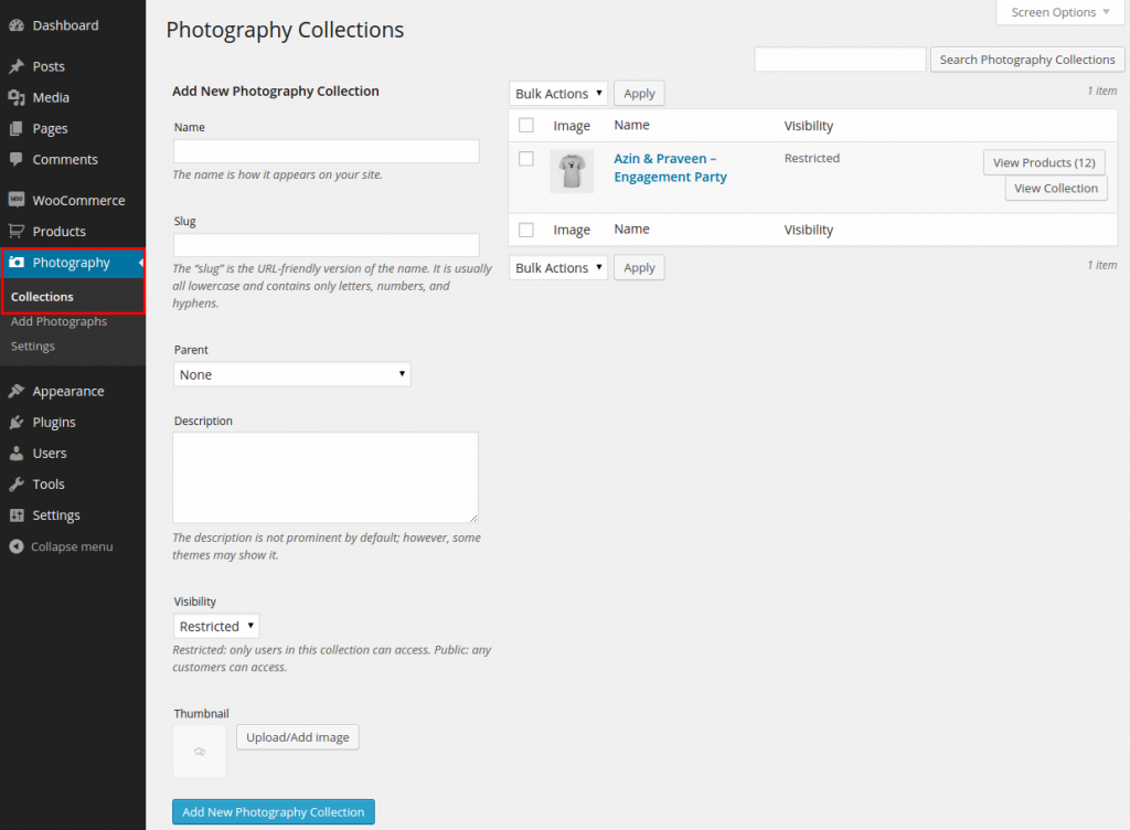Sito di fotografia WooCommerce