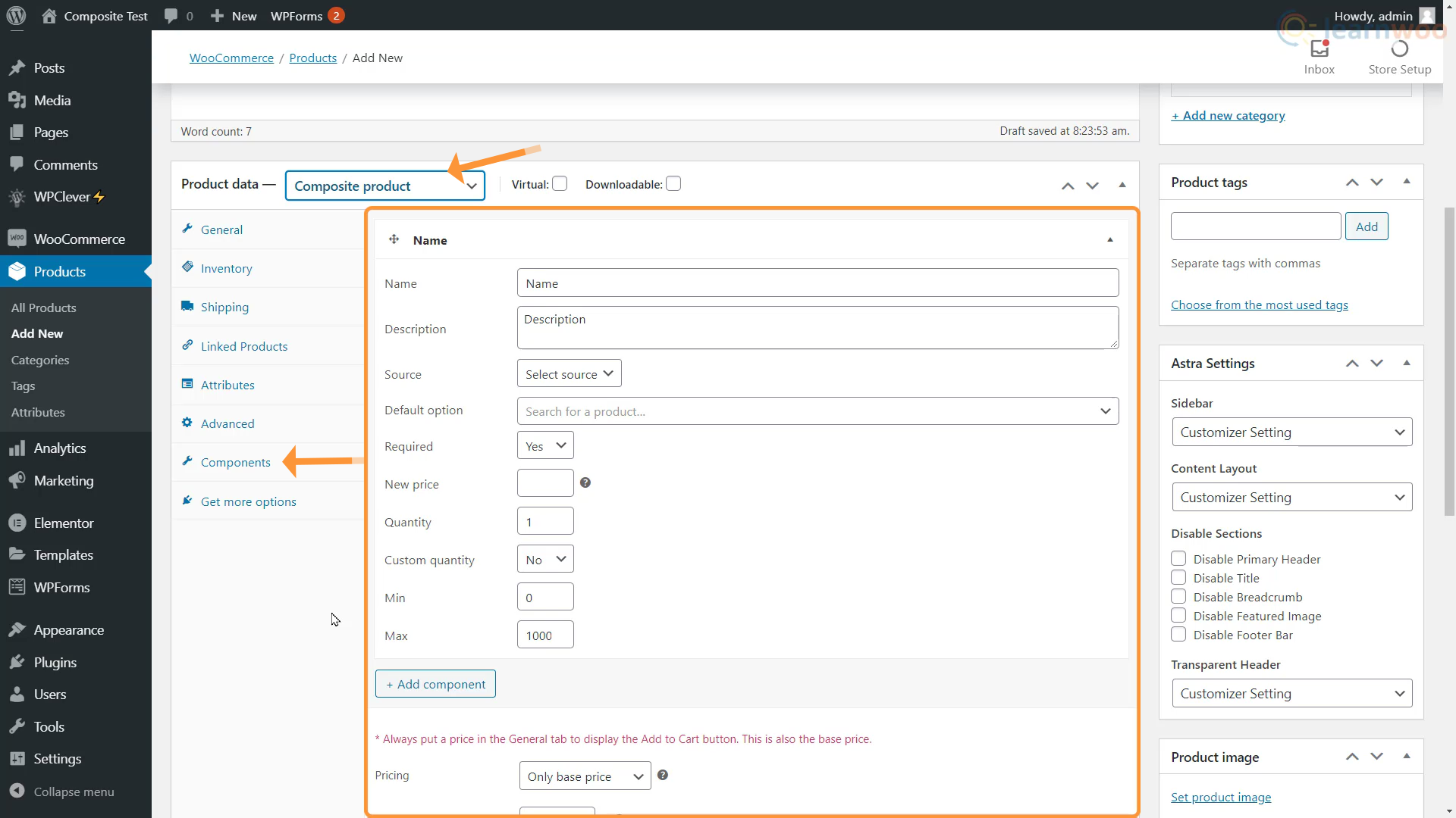 WooCommerce 복합 제품 추가
