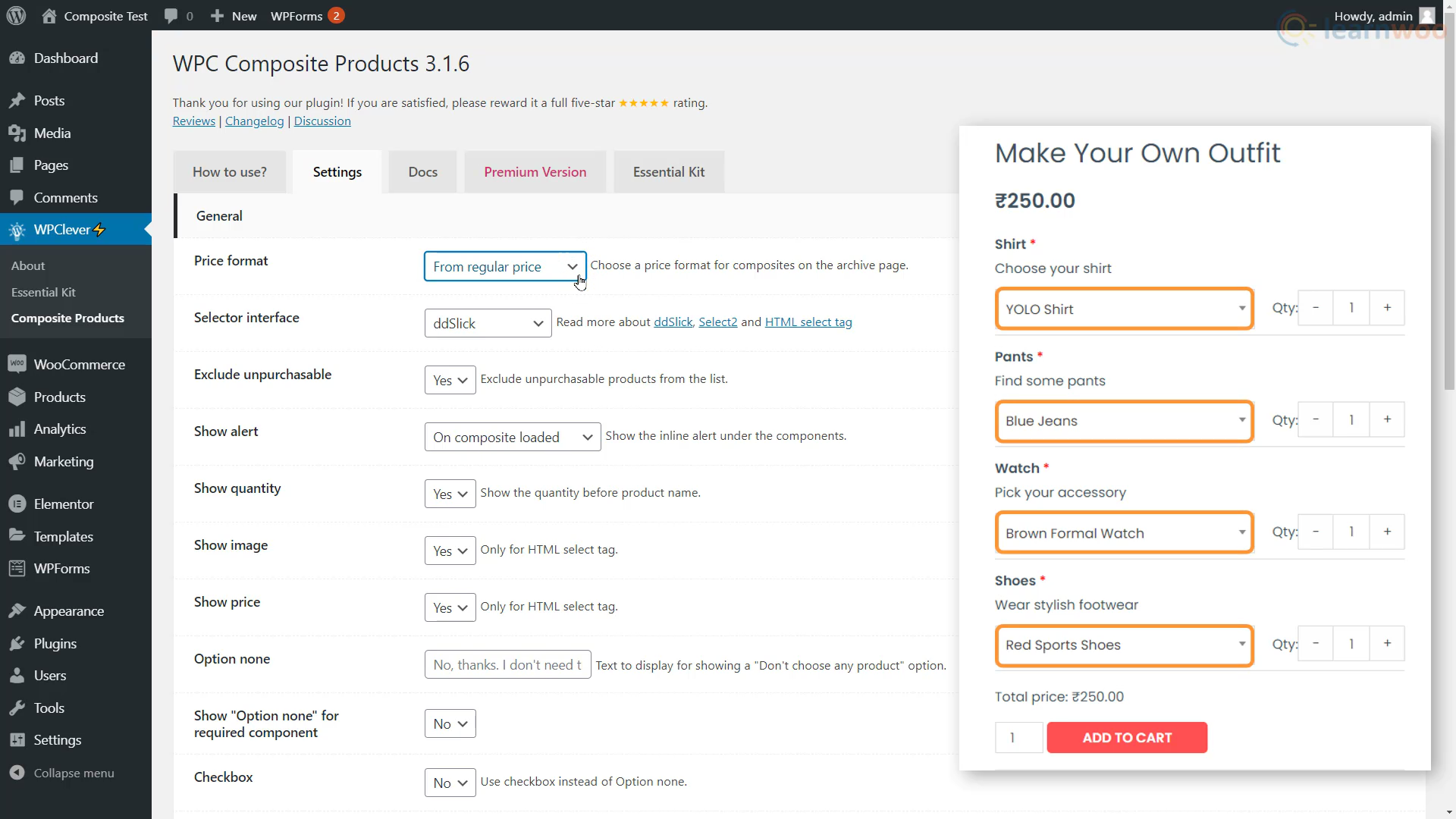 WooCommerce 플러그인용 WPC 복합 제품.