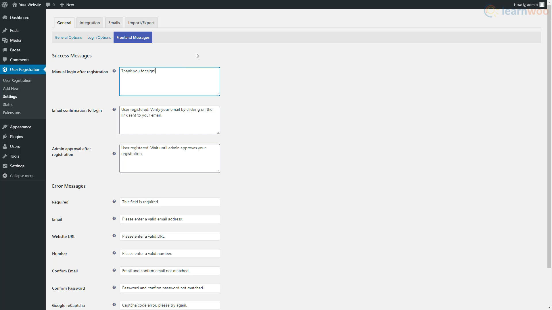 Plugin per la registrazione degli utenti