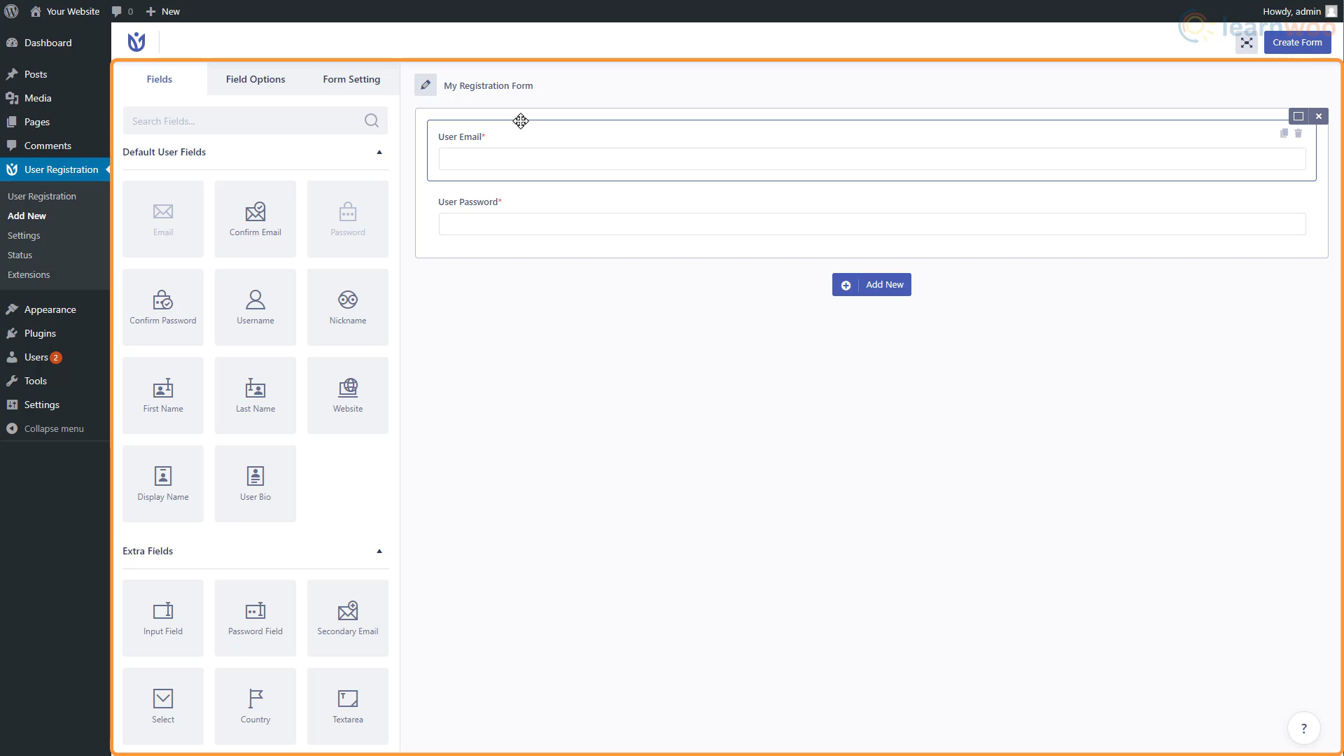 Plugin per la registrazione degli utenti