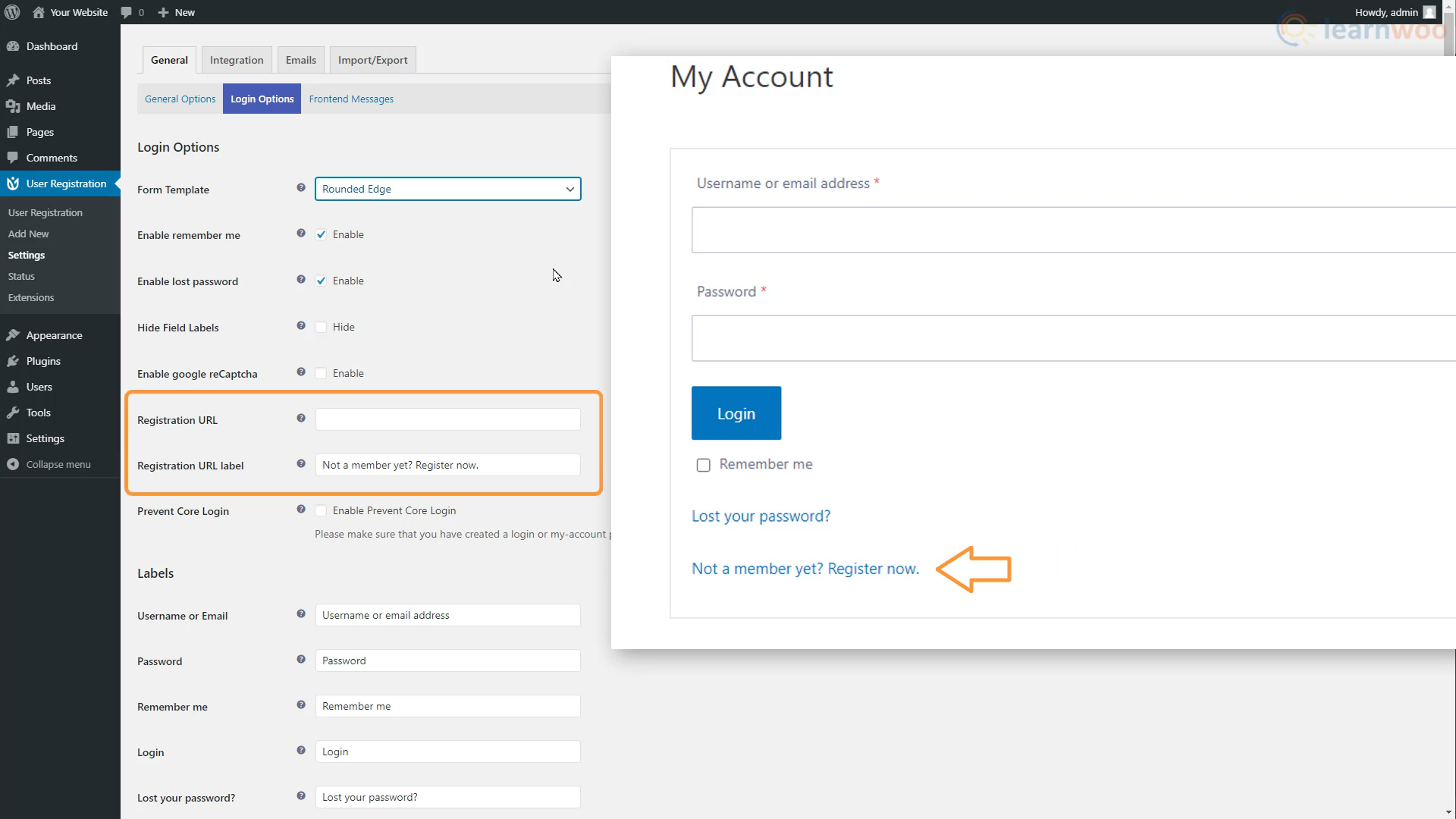 Login registrazione utente e plugin di registrazione