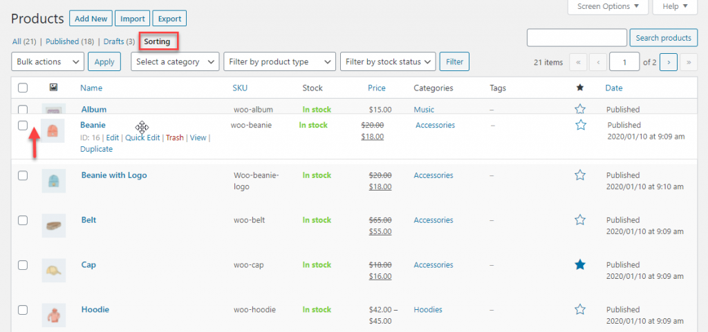 จัดเรียงสินค้าใหม่ใน wooCommerce