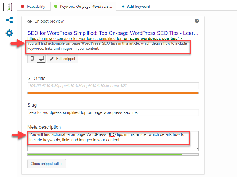 Suggerimenti SEO per WordPress in pagina