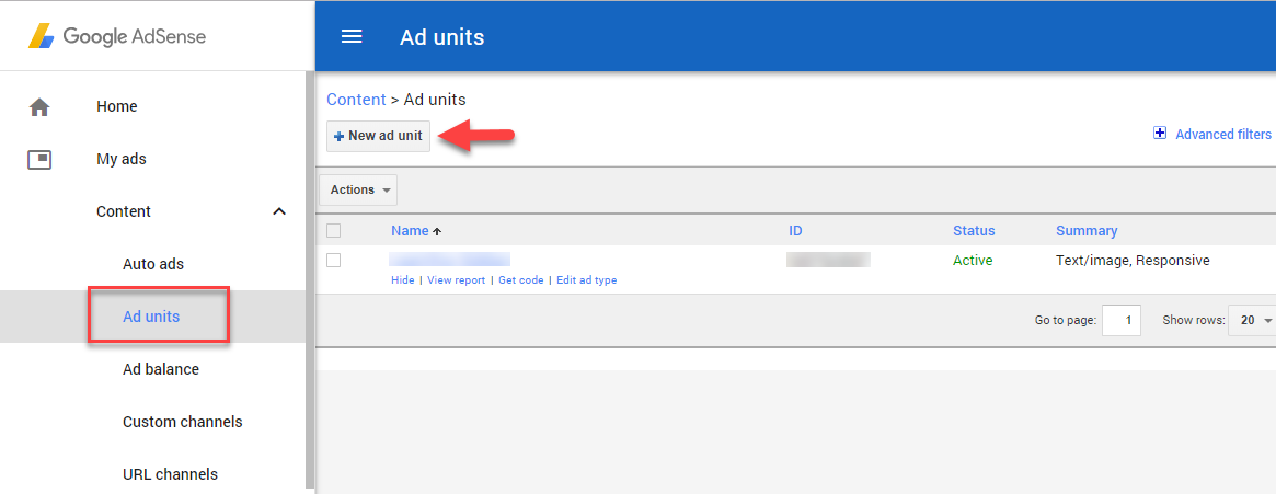 Captura de tela mostrando o processo de criação de um novo bloco de anúncios para integração do WordPress AdSense