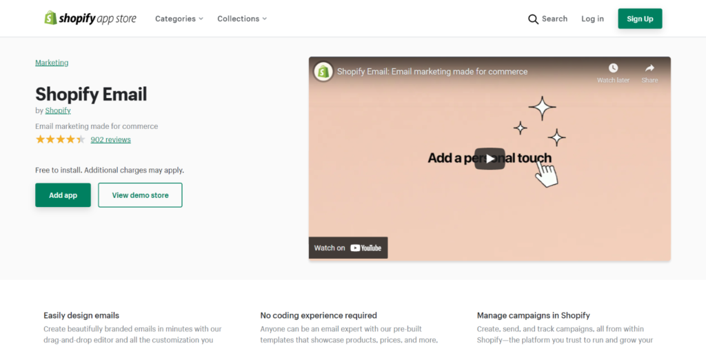 Strona produktu Shopify Email.