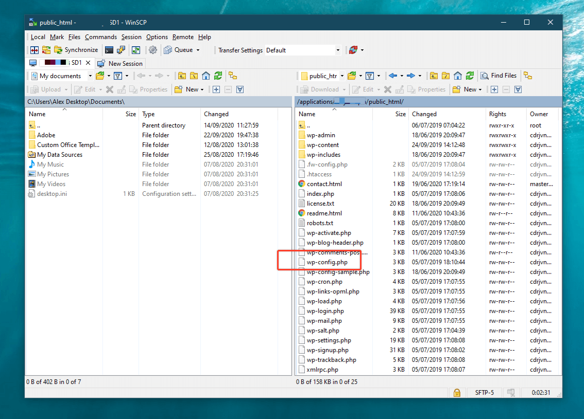 débogage de wp-config.php