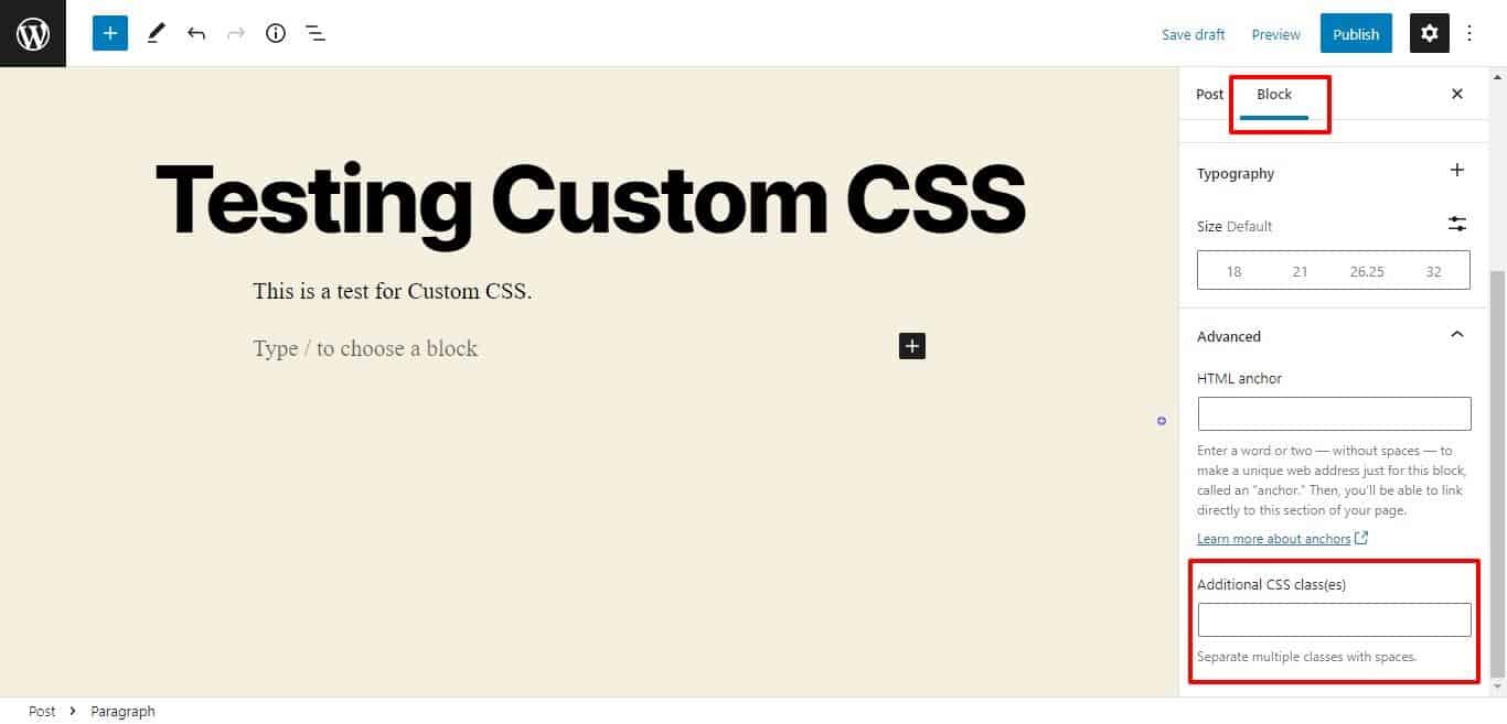 Adăugați clasa CSS la blocul Gutenberg