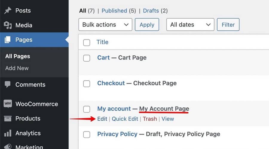acceder a la página de mi cuenta de WooCommerce