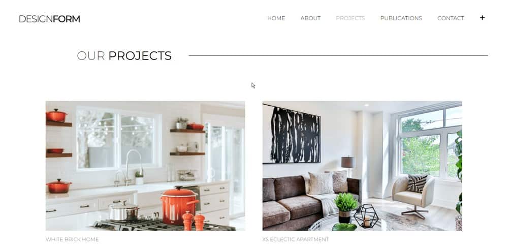 página de projetos do site