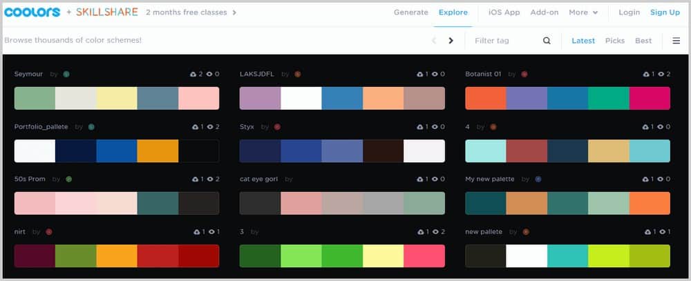 página de inicio de colores