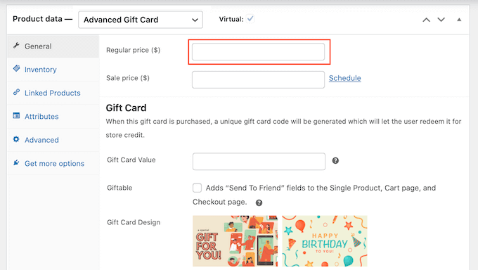 WooCommerceギフトカードの価格を設定する Setting a price for your WooCommerce gift card