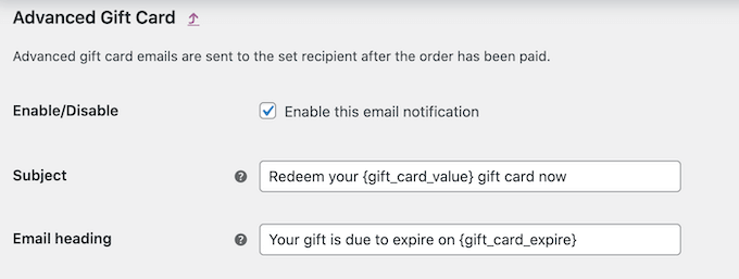 ギフトカードのメールテンプレートのカスタマイズ Customizing the gift card email template