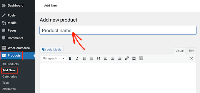 WooCommerceの「新製品」画面 WooCommerce's 'New Product' screen