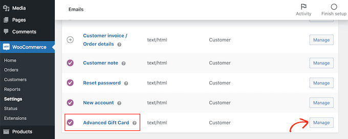 高度なギフトカードのメール The Advanced Gift Cards email