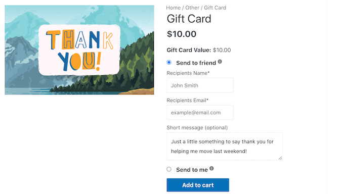 WooCommerceの高度なギフトカードを使用して作成されたギフトカード A gift card created using Advanced Gift Cards for WooCommerce