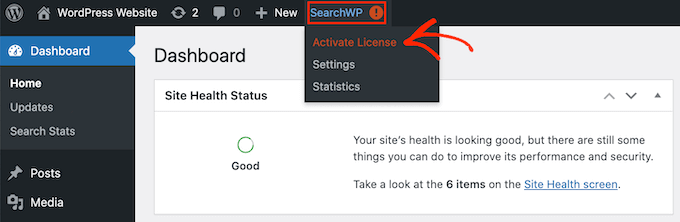 SearchWP WordPress 플러그인 활성화 Activating the SearchWP WordPress plugin