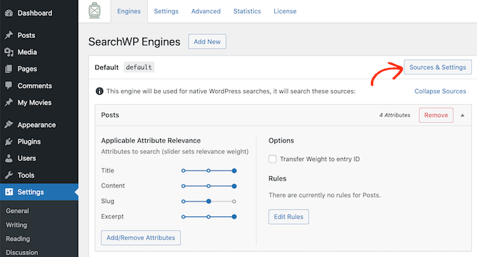 SearchWP 검색 플러그인 구성 Configuring the SearchWP search plugin