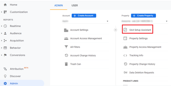 คลิกที่ผู้ช่วยตั้งค่า GA4 Click on GA4 setup assistant