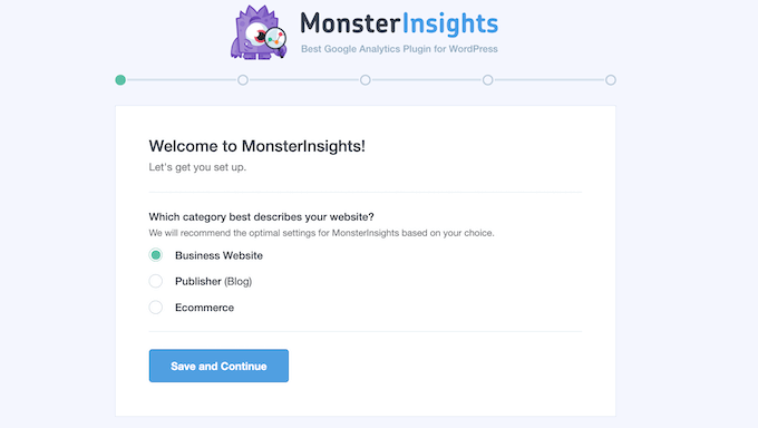 วิซาร์ดการตั้งค่า MonsterInsights The MonsterInsights setup wizard