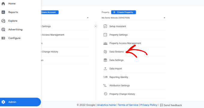 ไปที่การตั้งค่าผู้ดูแลระบบและสตรีมข้อมูล Go to admin and data stream settings