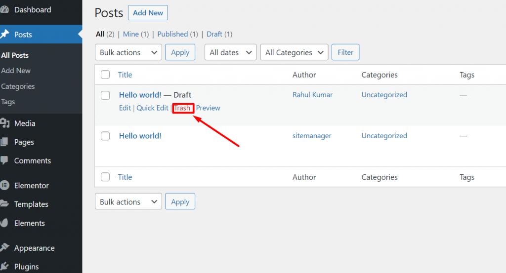 Wordpress에서 페이지를 복제하는 방법? (단계별) 8 Delete or remove WordPress duplicate page or post