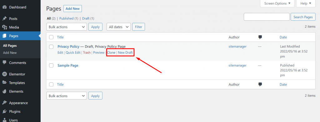 Wordpress에서 페이지를 복제하는 방법? (단계별) 6 Creating WordPress duplicate pages