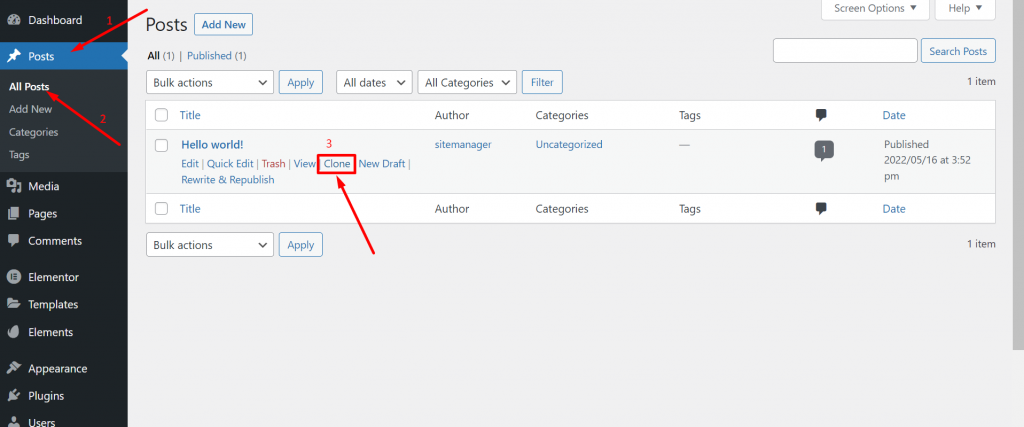 Wordpress에서 페이지를 복제하는 방법? (단계별) 5 Creating WordPress Duplicate posts