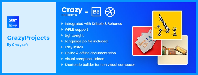 CrazyProjects 플러그인 - Dribbble 및 Behance 프로젝트 쇼케이스 플러그인
