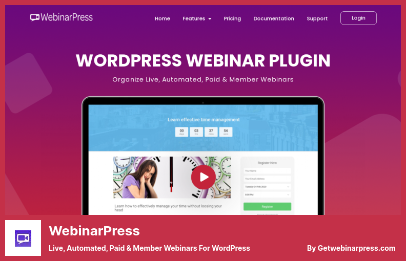 WebinarPress 플러그인 - WordPress용 라이브, 자동, 유료 및 회원 웹 세미나