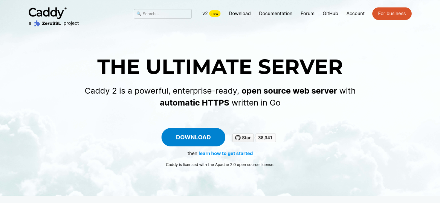 Situs web server Caddy.