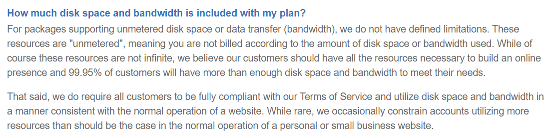 Eine „Fair Use“-Richtlinie eines Hosting-Providers.